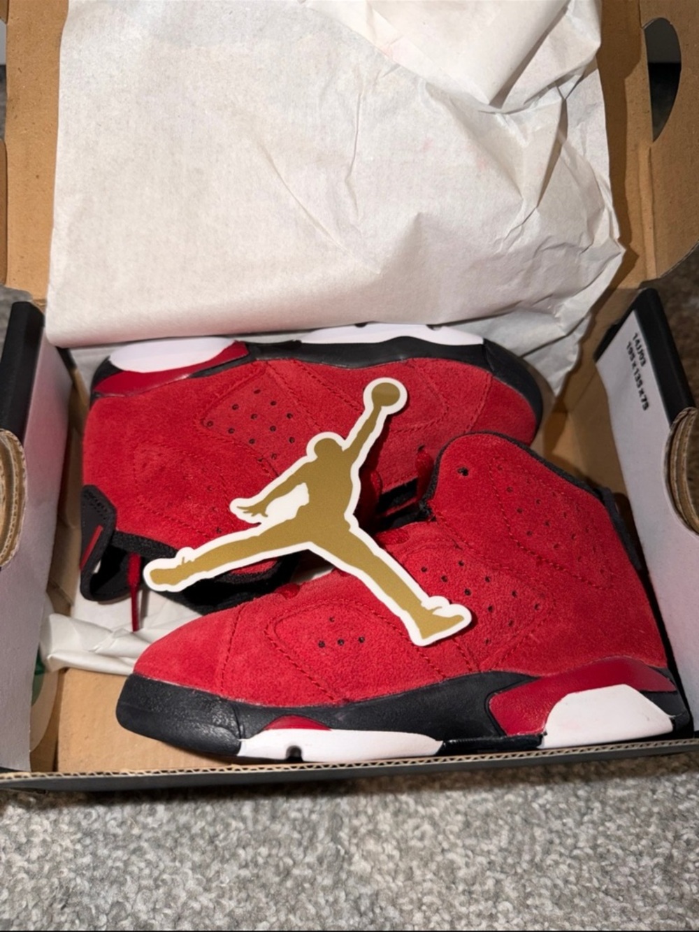 Jordan Kids Red and Black Suede High-Top Sneakers